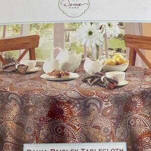 Dena Home round tablecloth Bahia Paisley 70" gold orange gray cream